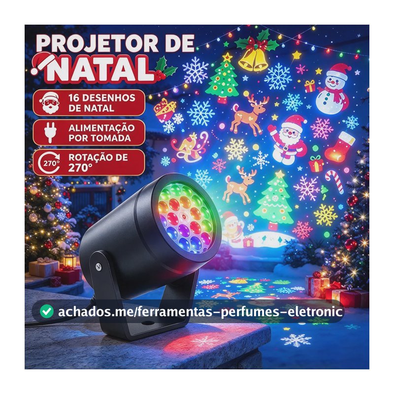 Projetor De Natal Led Com 16 Desenhos E Rotação 270° Lâmpada De Projeção 100v-240v