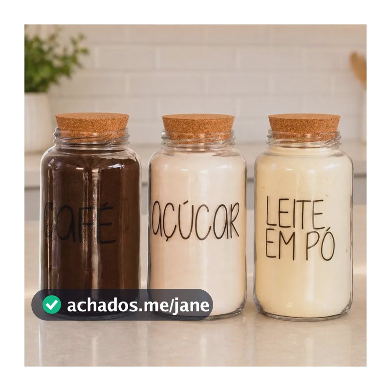 Kit 3 Potes De Vidro 810ml - Tampa De Rolha Cantinho Do Café Cor Café Açúcar Leite Em Pó