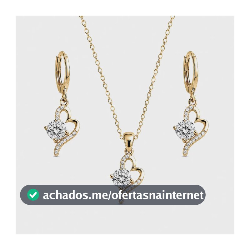Conjunto Colar E Brinco Feminino Semijoias Kit Banhado Ouro 18k Pingente Coração Caixinha Presente