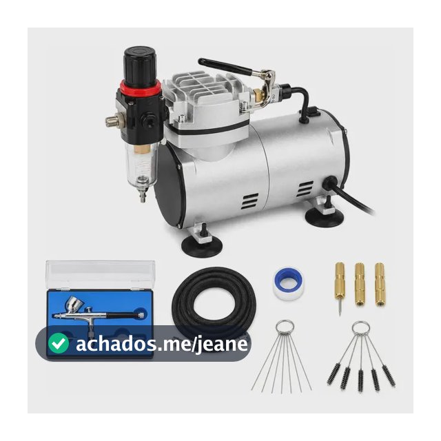 Kit Aerografico Profissional Compressor Ar + Aerógrafo Prata Prateado