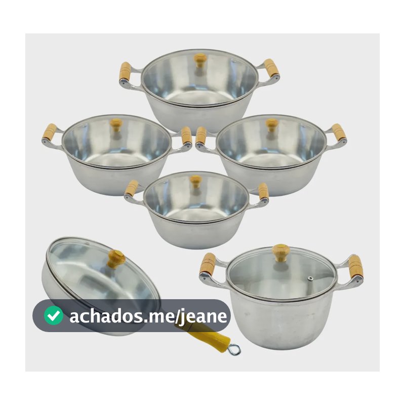 Kit Jogo 6 Pçs Panelas Frigideira Caldeirão Alumínio Fundido Polido
