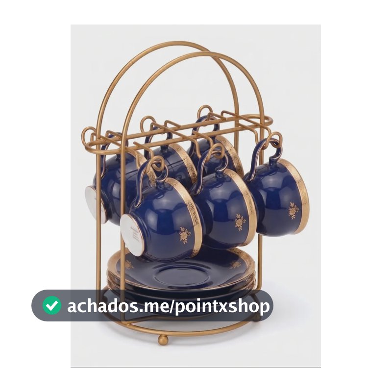 Suporte Organizador Porta Xícara De Chá e Pires Dourado Fosco Gold Aço Cantinho do Café Gourmet