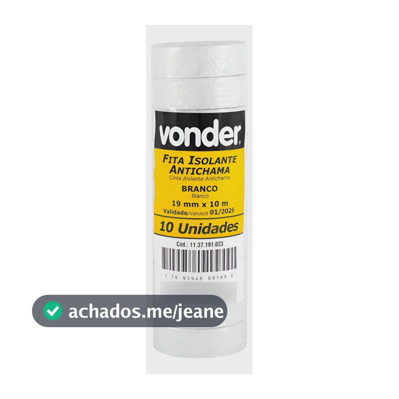 Kit 10 Fitas Isolantes, 19,0 Mm X 10 Metros Brancas - Vonder Branco Lisa