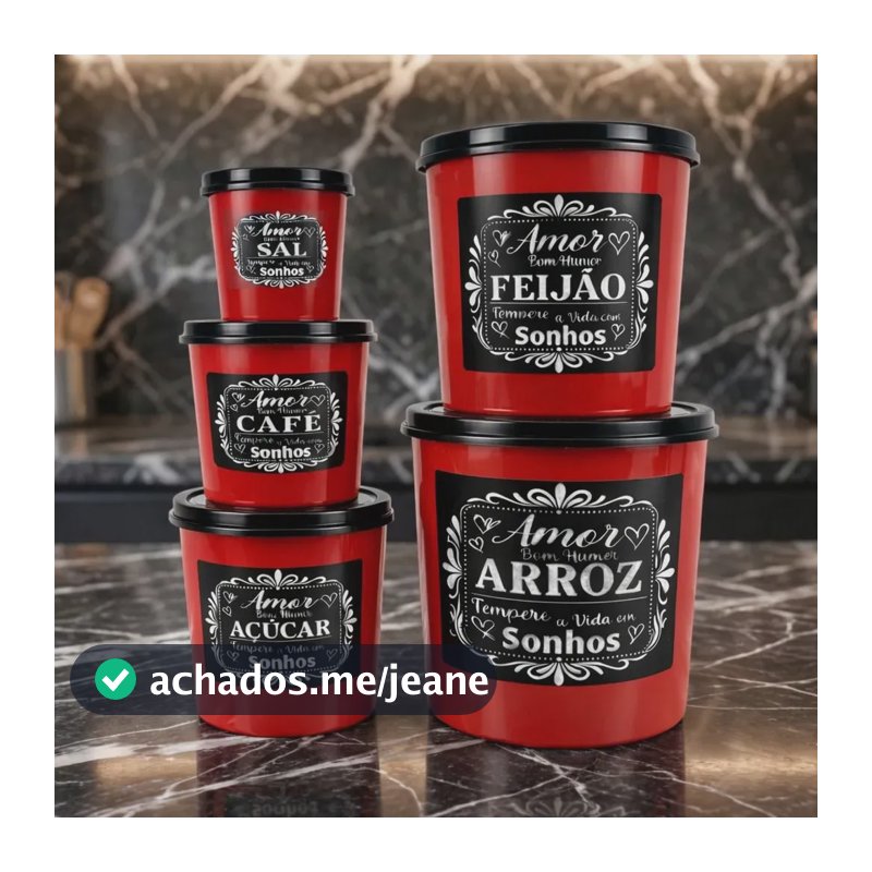 Jogo De Mantimento 5 Potes Personalizado Livre De Bpa Vermelho