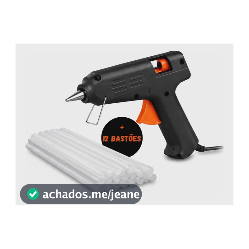 Kit Pistola Cola Quente 20w + 12 Bastões Cola Branca Bivolt Preto 127/220v