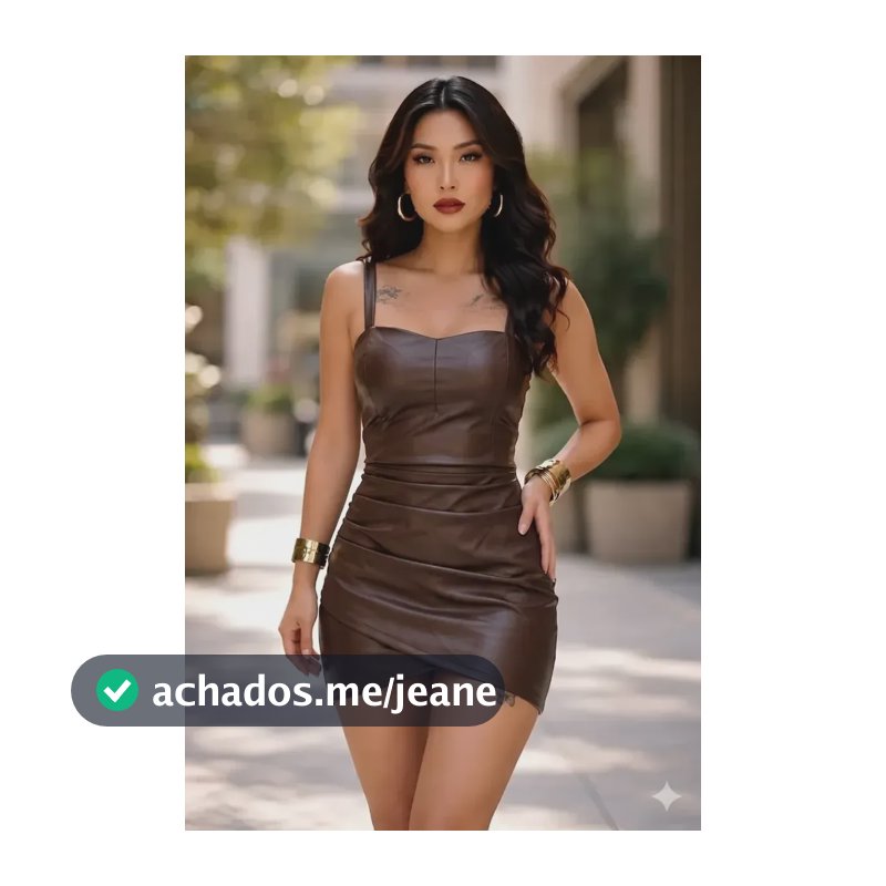 Vestido Feminino Curto Alcinha Moda Couro Ecológico Estilosa Marrom Liso M