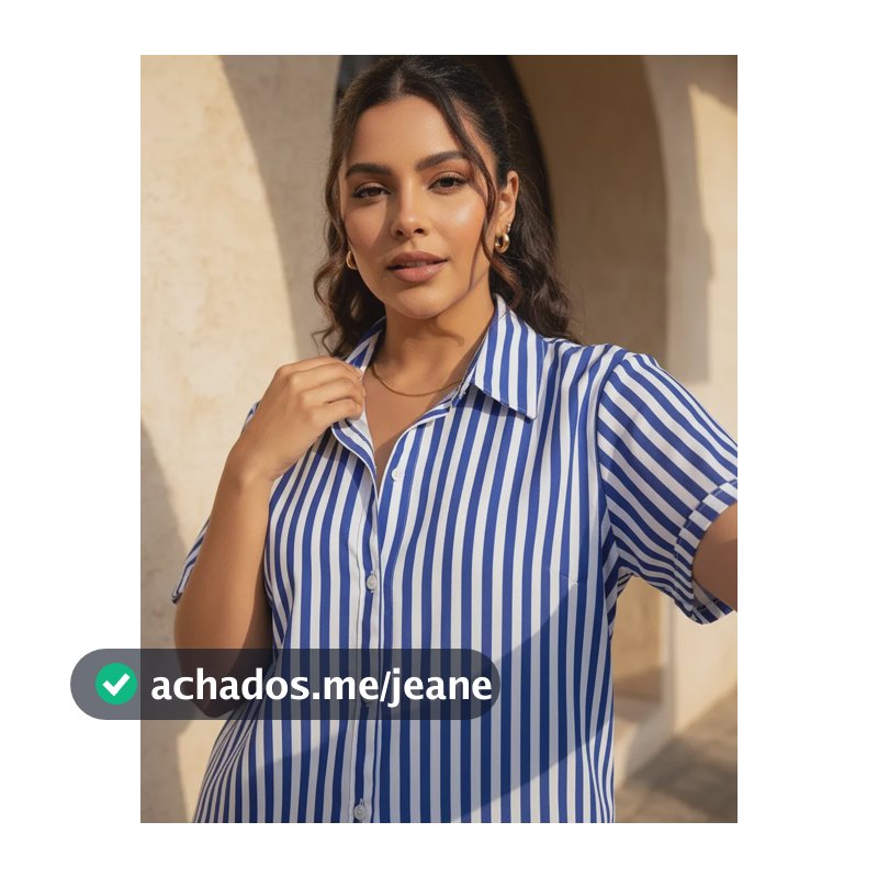 Camisa Feminina Listrada Plus Size G1 G2 G3 Manga Curta 2026 Azul Listras G2