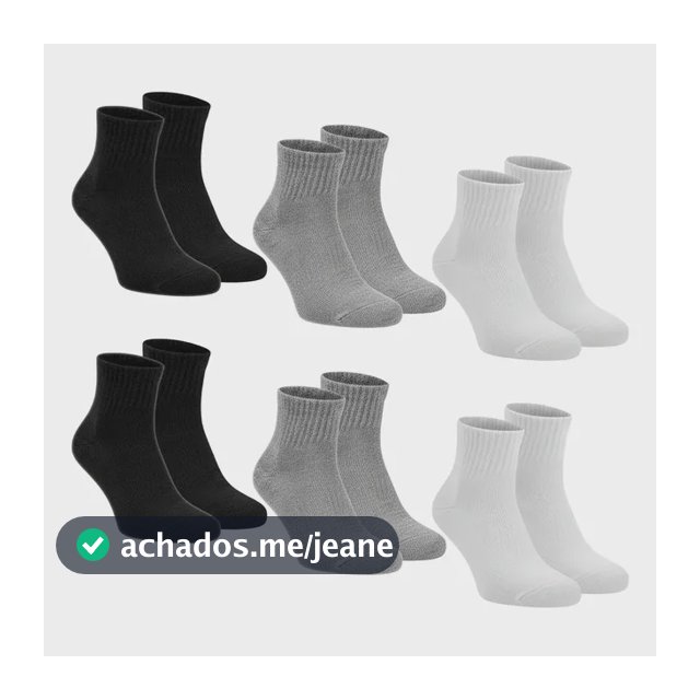 Kit 6 Pares Meias Cano Médio Unissex Academia Sport Algodão