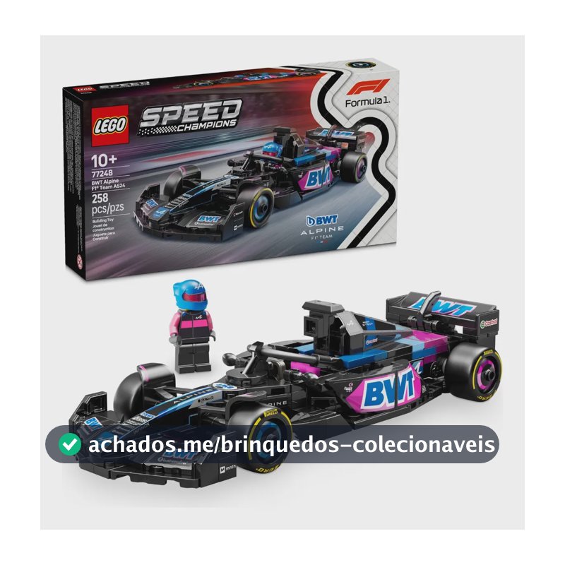 LEGO Speed Champions Carro de Corrida BWT Alpine F1 Team A524 77248; Carro de Fórmula 1 de brinquedo para montar