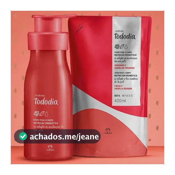 Kit Tododia: Creme Corporal Morango Baunilha Dourada 400ml + Refil Creme Corporal 400ml