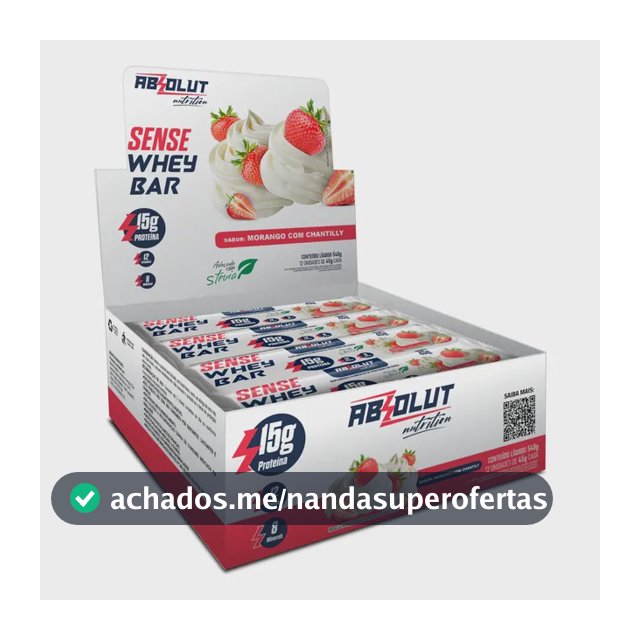 Barra De Proteína Whey Sense Bar Absolut Nutricion 45g 12uni Morango Com Chantilly
