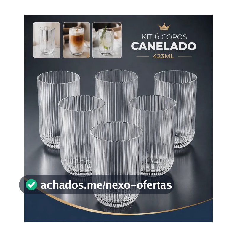 Jogo 6 Copos De Vidro Canelado 423ml Versalhes Elegante Canelado