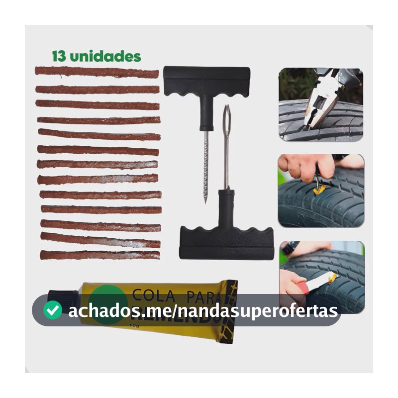 Kit Reparo Pneu Furo Remendo Carro Moto + Refil Macarrão