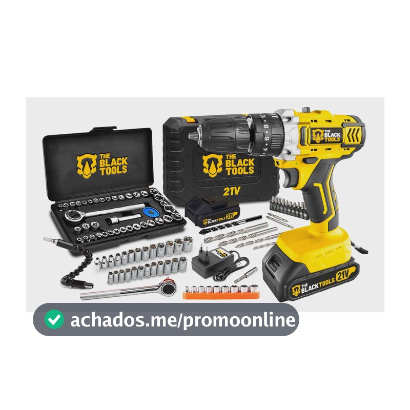 Furadeira Parafusadeira De Impacto 2 Baterias 21v 3/8 Tb-21pkx Com Jogo De Soquetes 40 Peças The Black Tools