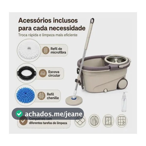 Kit Mop Giratório KEENKLE com Balde de 16L e 3 Refis, Para Limpeza de Pisos