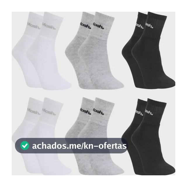 Kit 6 Pares De Meias Esportivas Mash Em Algodão Cano Médio