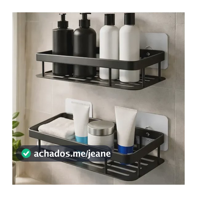 Kit 2 Suporte Porta Shampoo Sabonete Prateleira Banheiro Adesivo Parede Sem Furar Box Luxo Cor Preto Aço Inoxidável Sublimente
