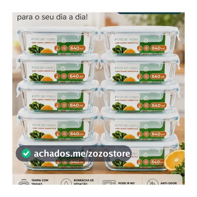 Kit 10 Potes Herméticos De Vidro 640ml Haushop Tampa Vedação Firme Para Geladeira E Despensa Organização Da Cozinha