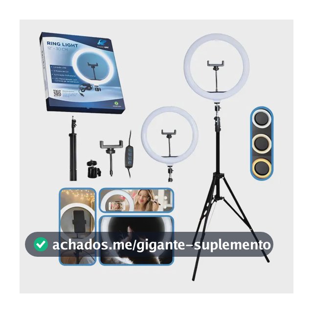 Ring Light 12 Polegadas 30cm Celular Tripé 2,10m Estrutura Preto Luz 03 Três Cores