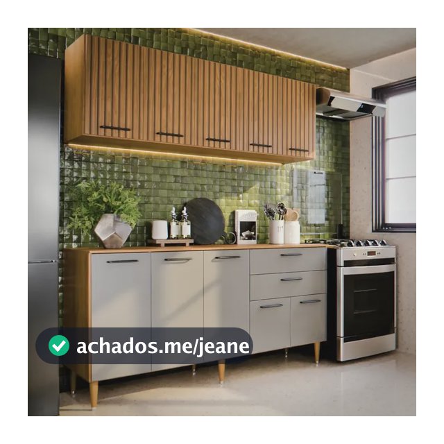 Armário de Cozinha Compacta Modulada Com Balcão e Aéreo, 140 cm, 10 Portas e 2 Gavetas, Ripado 3D Cinza Grafite