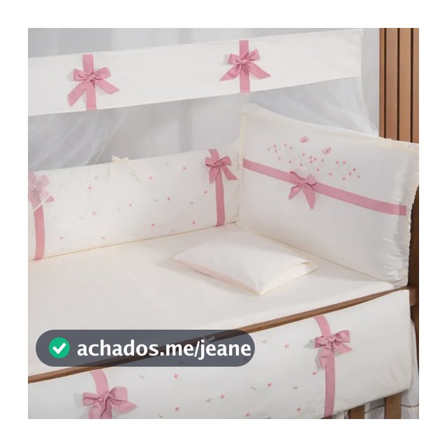 Kit Berço Menina 10 Peças Rosê Com Mosquiteiro Americano Laço Rose Palha
