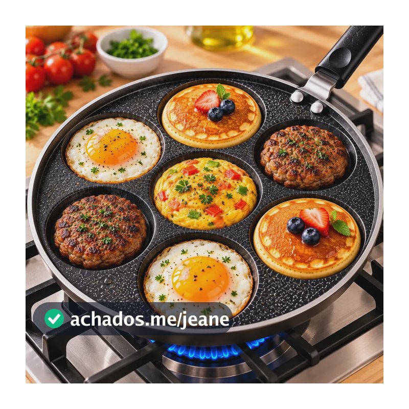 Frigideira Antiaderente 7 Furos Ovos Panquecas Hambúrguer Preto