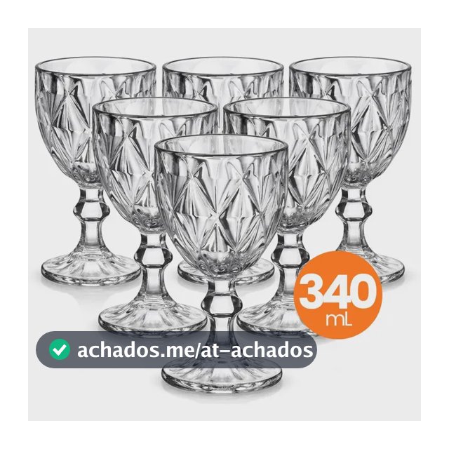 Jogo 6 Taças Vidro Diamond 340ml Conjunto Mesa Posta Água Suco Cozinha Decoração Presente