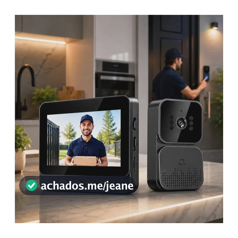 Vídeo Porteiro Campainha com Áudio Monitor Sem Fio Interfone Bidirecional Wireless Hd Cor Cinza-escuro Casa Segura VLX