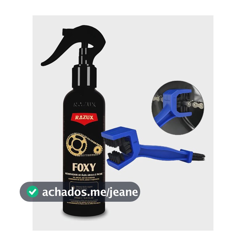 Foxy 240ml + Escova Removedor De Oleo Graxa Pixe Corrente Preto (frasco) / Azul (escova)