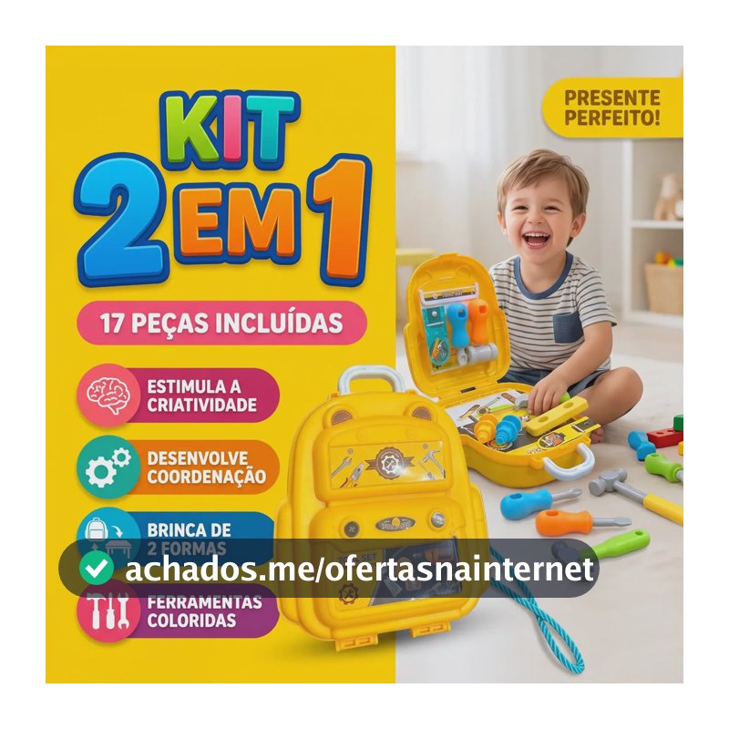 Kit Maleta Mochila De Ferramentas Infantil Bag 2 Em 1 Vira Oficina 17 Peças Plástico Criança Menino 3 Anos Brinquedo Faz de Conta Educativo Didático Construção Presente Louis Riel Acustico