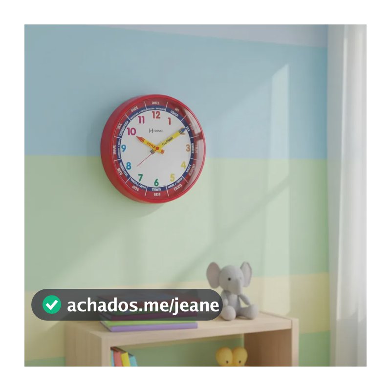 Relógio Parede 25cm Herweg Educativo Infantil 6690 Vermelho Cor do fundo Colorido