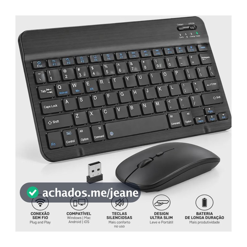Kit Teclado Mouse Sem Fio Bluetooth Para Tablet Notebook Celular PC Computador Smartphone Portátil Home Office Tr