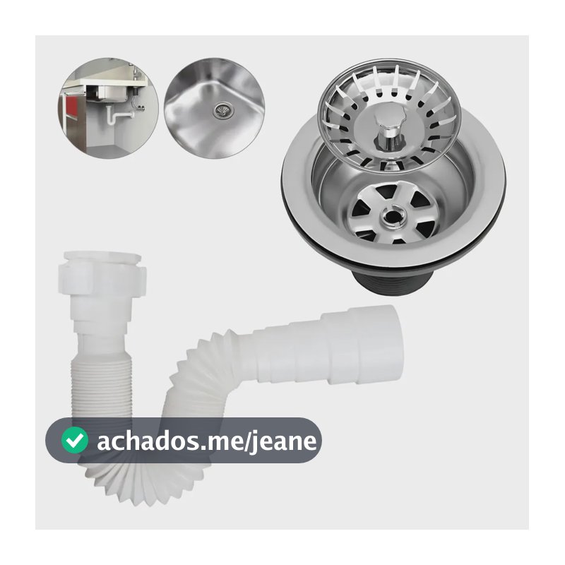 Kit Válvula Americana Inox 3.1/2 Sifão Flexível Branco 70cm Sifao Sanfonado Branco Flexivel