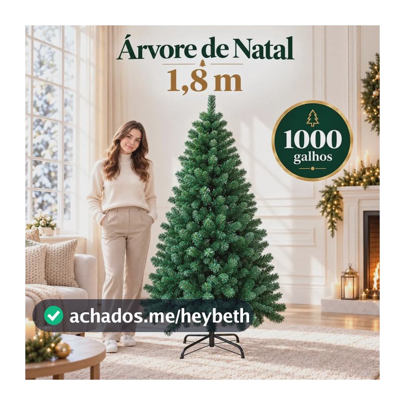 Árvore De Natal 1,80m Cheia 1000 Galhos Luxo Base Metálica Bello Festas Verde Verde