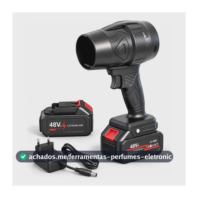 Soprador Turbo Portátil Quicko 48V 1050 W com 2 Baterias de 2 Ah 210 km/h Preto