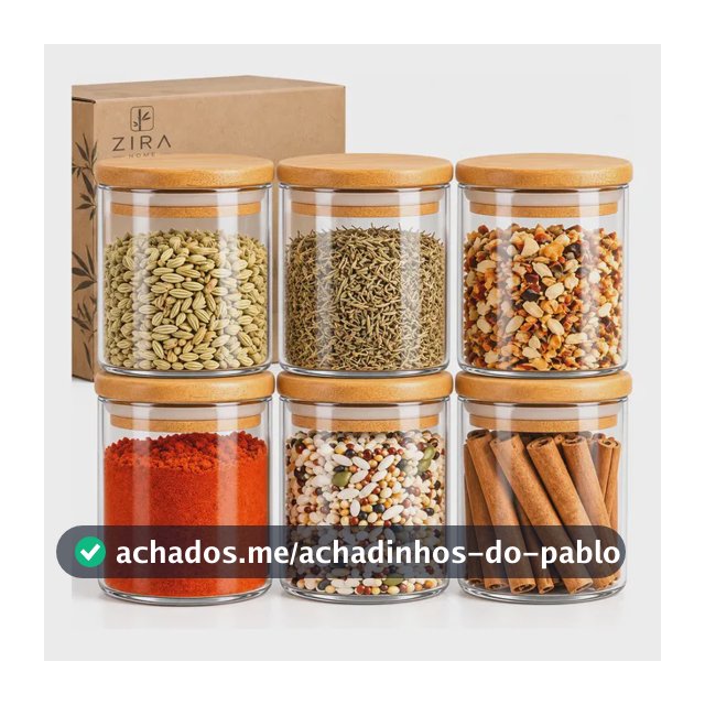 Kit 6 Pote Vidro Porta Temperos Hermético Cozinha Organiza Vidro/tampa De Bambu