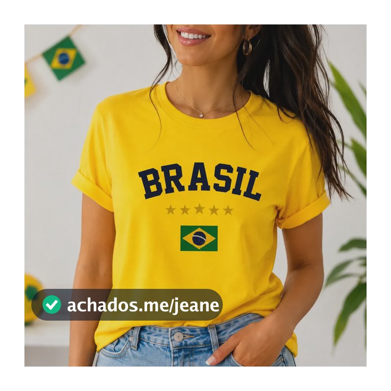 Camiseta Brasil Feminina Hexa 100% Algodão Leve Blusa Camisa Amarelo G