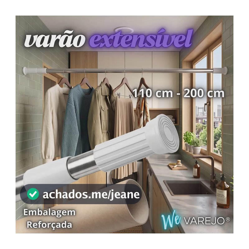 Varão Extensível Ajustável We Varejo Box Cortina Pia Armário Haste Com Extensor Sem Furar Parede Sistema Pressão Com Mola E Rosca