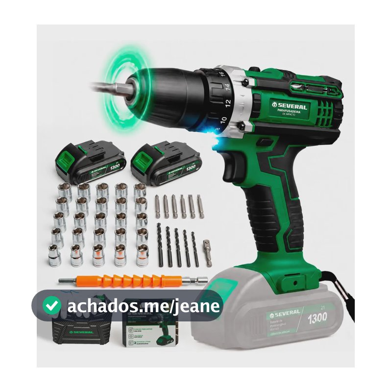 Parafusadeira Furadeira 21v 1300mah Com 2 Baterias Recarregável Sem Fio Maleta Completa Several Importados