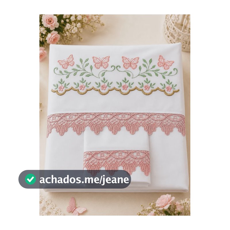 Lençol De Berço Americano Menina Jardim Borboletas Renda Rose