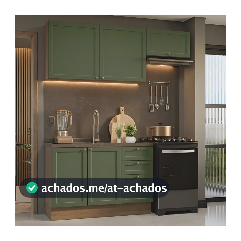 Armário De Cozinha Compacta 180 Cm Vik Madesa 02 Cor Rustic/Verde