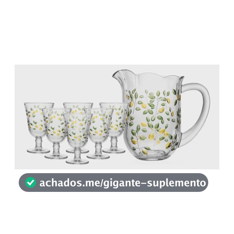 Conjunto 7 Peças Jarra Taças Limão Siciliano Hand Painting 1,5/240ml Cristal Lyor
