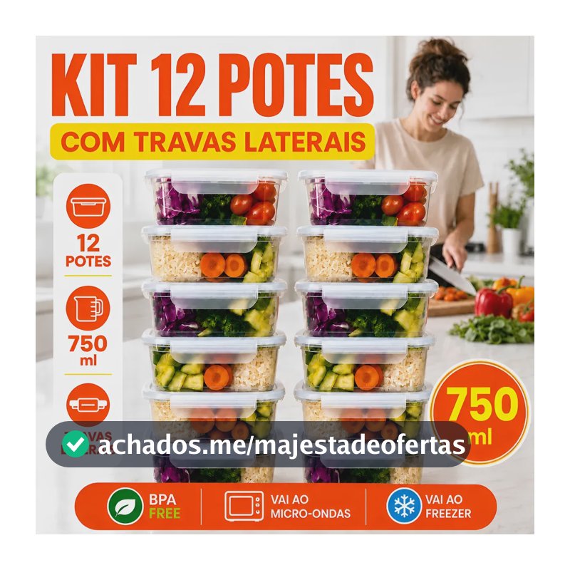 Kit 12 Potes Marmita 750 Ml Reutilizável Freezer Microondas Transparente