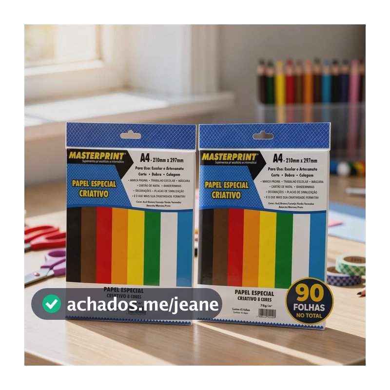 Kit 2 Papel Sulfite Criativo A4 Masterprint 90 Folhas 8cores Colorido Lisa