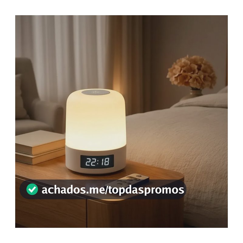 Abajur Luminária Mesa Led Ajustável Touch Relógio Digital Branco 127/220v