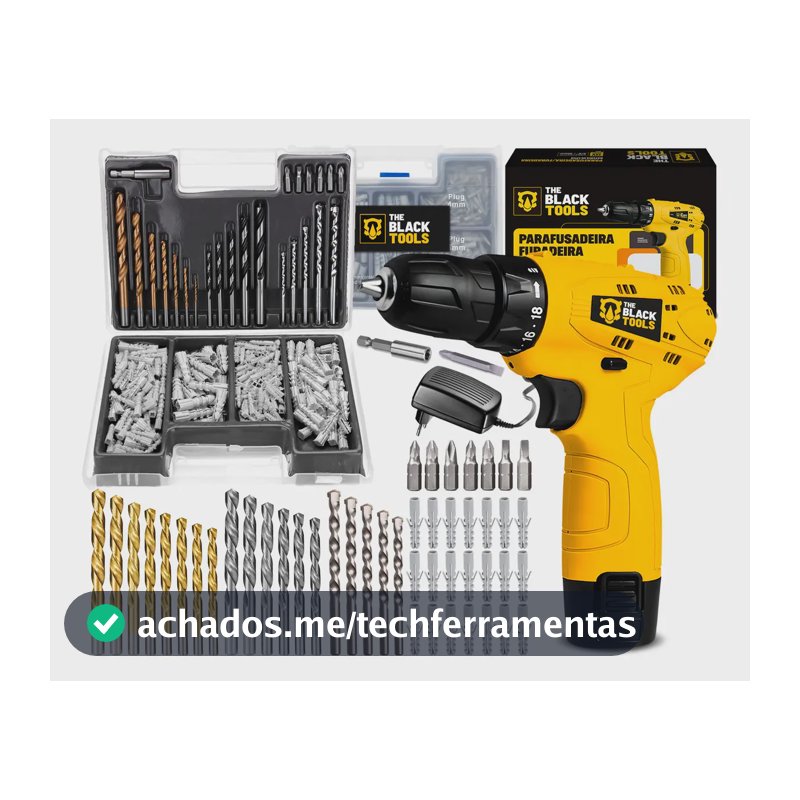 Parafusadeira Furadeira 3/8 A Bateria Tb12a The Black Tools Jogo Brocas E Buchas 300 Peças