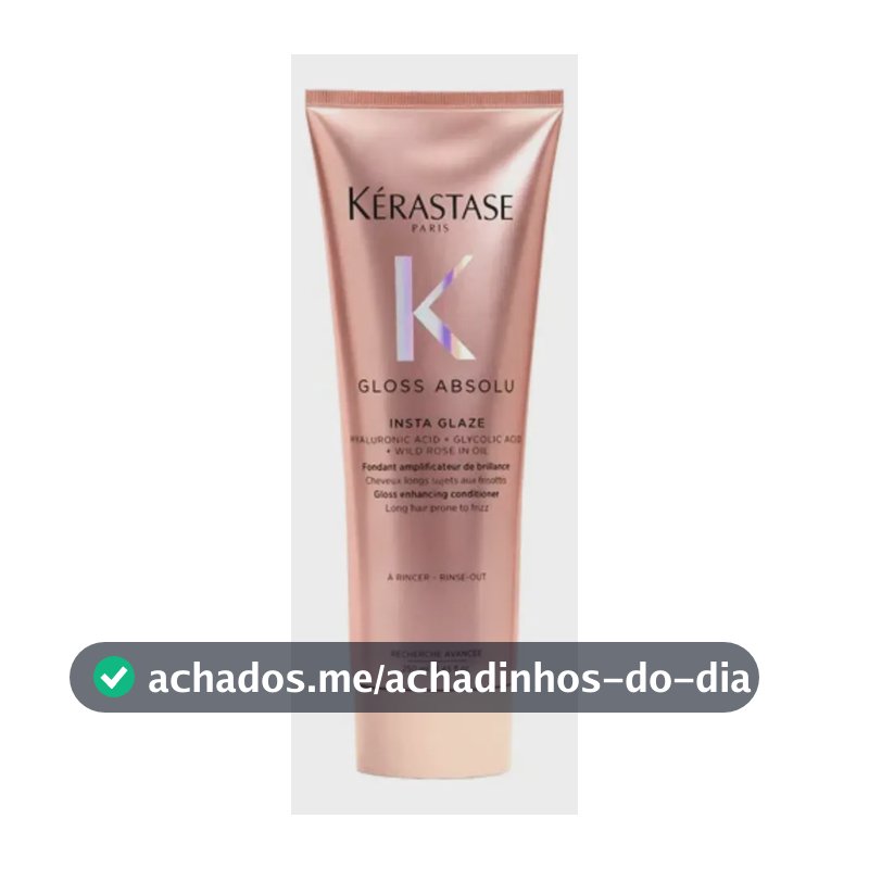 Kérastase Gloss Absolu Insta-Glaze Condicionador Hidratante Anti-Frizz Potencializador De Brilho com Ácido Hialurônico, Ácido Glicólico e Óleo de Rosa Silvestre Para Cabelo Longo, 250 ml