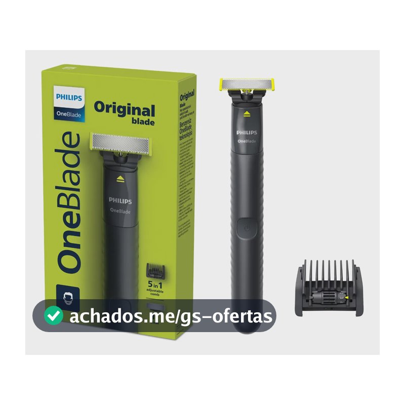 Philips OneBlade Aparador e Barbeador Elétrico com Pente Ajustável 5 em 1 | Raspa, Apara e Contorna | Uso Seco e Molhado | 100% À Prova d'Água | Sem Fio | Bivolt | QP1425/10