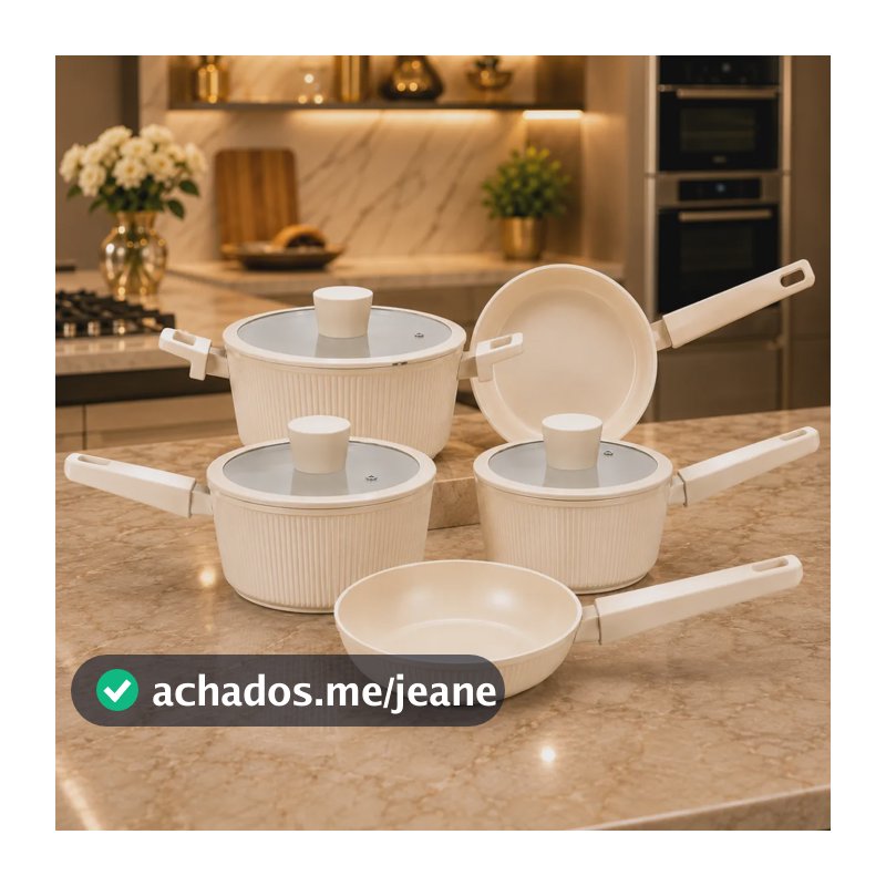 Jogo De Panelas Ceramica 5 Peças Gourmet Maison Indução Gás Maison Bege