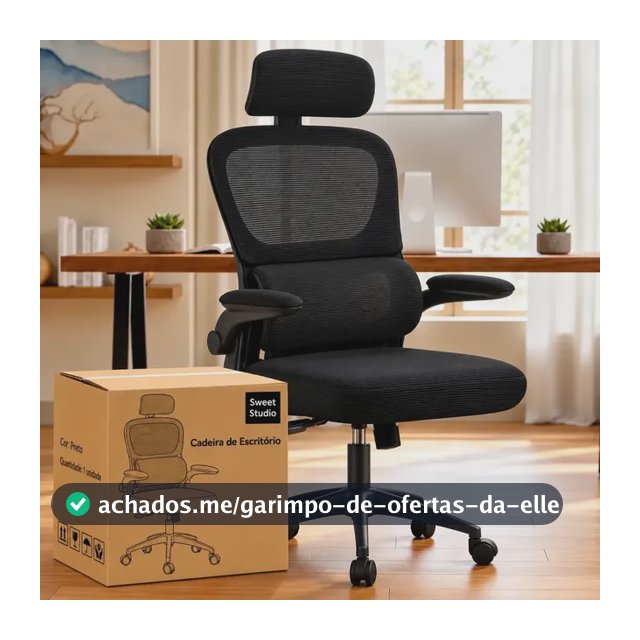 Cadeira de Escritório Sweet Studio Ergonômica Preta, com Apoio de Cabeça e Suporte Lombar